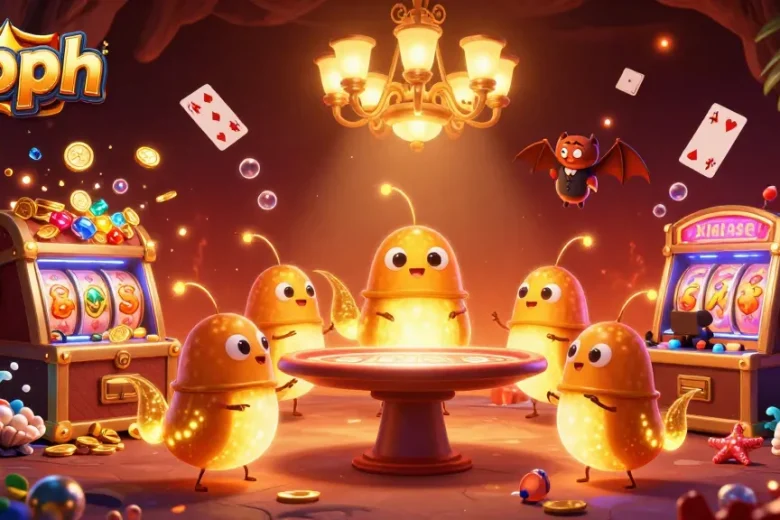 Experience vipph's vibrant casino atmosphere with glowworms and exhilarating slot games illuminating the scene.