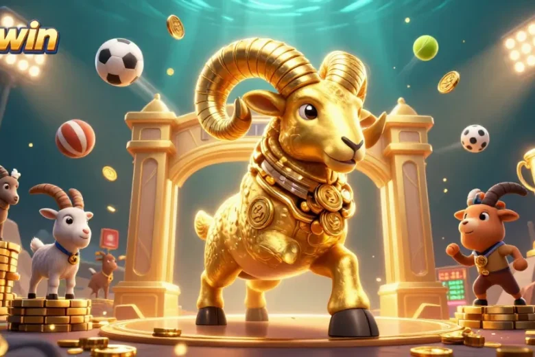 Experience the thrill of tapwin with this dynamic golden ram charging through a vibrant casino scene.