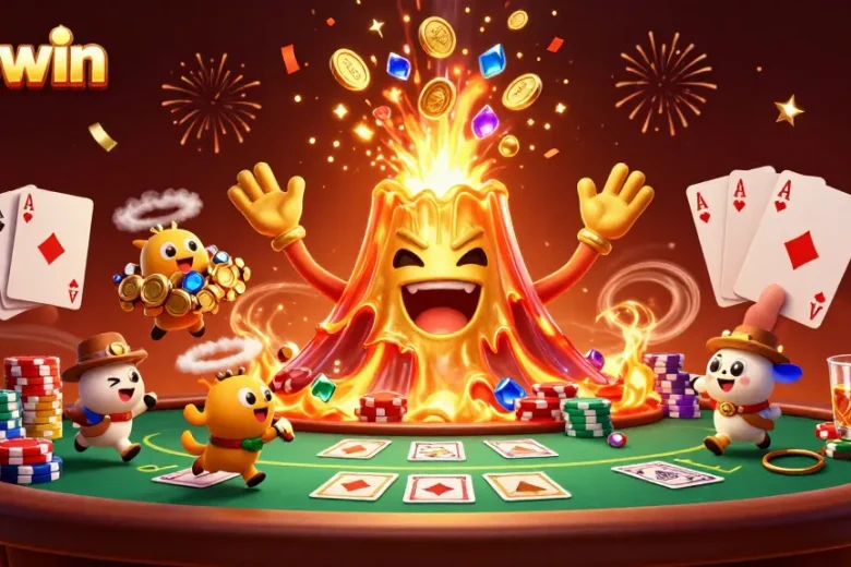 Experience thrilling casino action at tapwin with a volcano of treasures erupting amid poker excitement.
