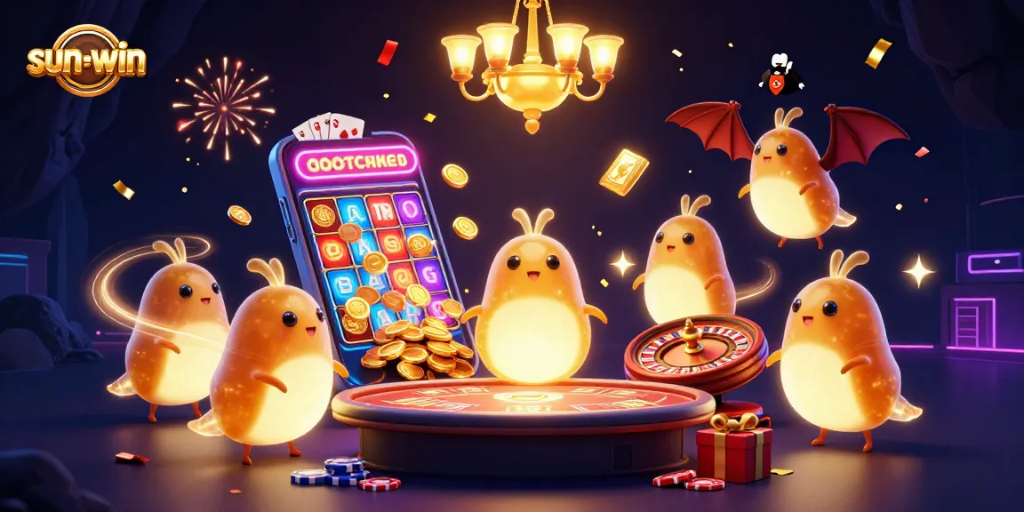 Illuminate your gameplay with sun-win's vibrant casino scene featuring glowworms and a bat dealer.