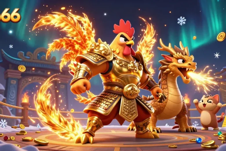 Experience exhilarating gameplay with uu666's 3D cartoon rooster warrior and dragon hatchling!