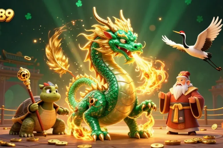 Experience thrilling adventures at ae889 with a majestic dragon, lucky cranes, and cockfighting atmosphere.